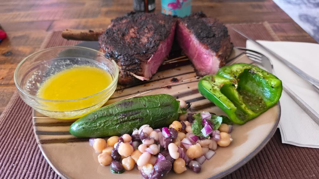 Seared steak with vegetables and chimichurri sauce